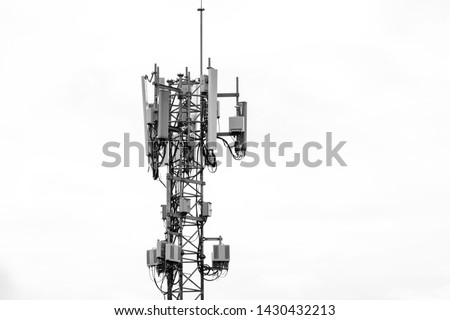 3G, 4G and 5G cellular. Base Station or Base Transceiver Station. Telecommunication tower. Wireless Communication Antenna Transmitter. Telecommunication tower with antennas . Royalty-Free Stock Photo #1430432213