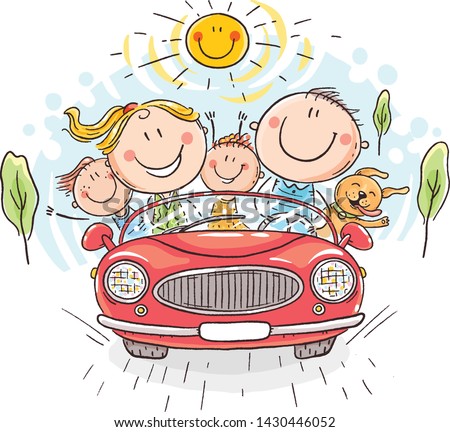 Happy family travelling by car, vacation trip, cartoon vector illustration Royalty-Free Stock Photo #1430446052