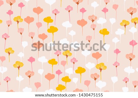 Painting universal freehand floral seamless pattern with hand drawn flowers. Graphic design for background, card, banner, poster, cover, invitation, fabric, header or brochure