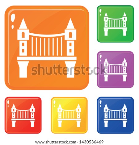 Tower bridge icons set collection vector 6 color isolated on white background
