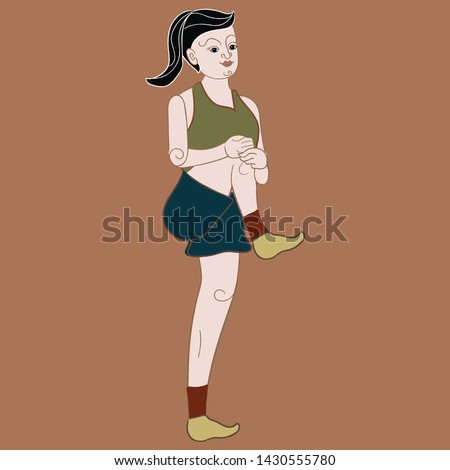 Stretch Exercise Activities with Thai Vintage Illustration (Vector)
