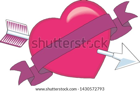 Heart pierced by an arrow, heart and arrow, love between a man and a woman Valentine s Day Vector illustration
