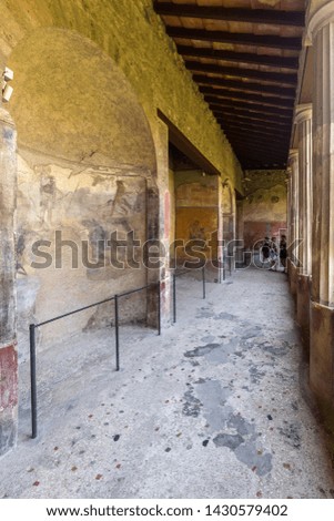 Pompeii, Italy - June 15, 2017: Interior of the buildings of Pompeii, destroyed by the volcano Vesuvius. Italy. 