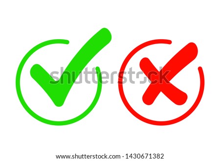 Check mark icon set. Green tick and red cross flat simbol. Check ok, YES or no, X marks for vote, decision, web.Correct and incorrect sign. Right, wrong icons.vector eps10 Royalty-Free Stock Photo #1430671382