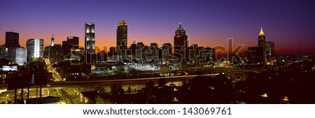 Panoramic view of Atlanta skyline at dusk, Atlanta, Georgia