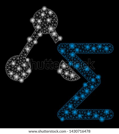Glossy mesh chemical formula with glitter effect. Abstract illuminated model of chemical formula icon. Shiny wire frame triangular mesh chemical formula. Vector abstraction on a black background.