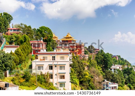 View at the Thrangu Tashi Yangtse Monastery complex called Namo Buddha monastery in Nepal. Build at the place where the prince gave his body to hungry tiger. Royalty-Free Stock Photo #1430736149