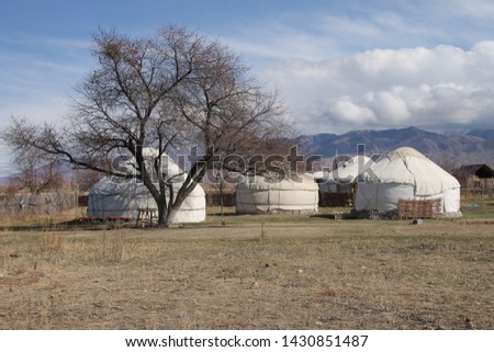Issyk Kul Region, Kyrgyzstan - March, 2019: Yurts, the traditional and old houses of Kyrgyzstan.