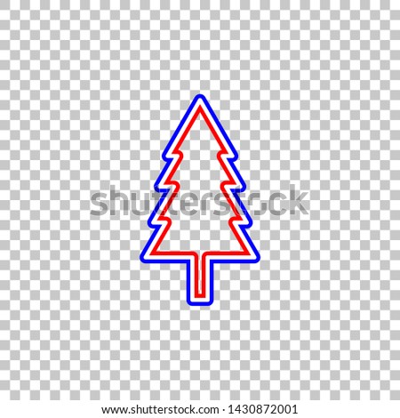 New year tree sign. Red, white and contour icon at transparent background. Illustration.