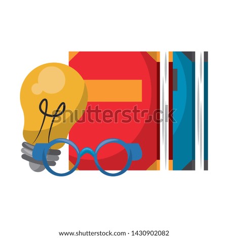 Books and bulb light with glasses cartoons vector illustration graphic design