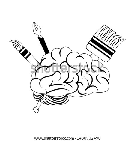 Creative brain with art tools cartoons vector illustration graphic design
