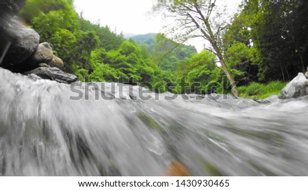 Forest River beautiful Nature of Japan go pro shoot green landscape and clear water  of river down
