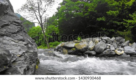 Forest River beautiful Nature of Japan go pro shoot green landscape and clear water  of river down