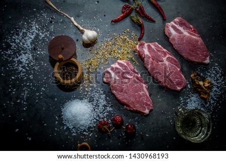 Pork steak. Sliced meat. Baking meat. Barbecue meat.