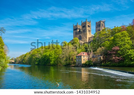 Durham Cathedral and River Wear in Spring in Durham, United Kingdom Royalty-Free Stock Photo #1431034952