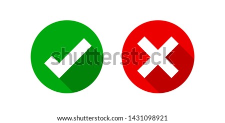 checkmark and x or confirm and deny circle icon button flat for apps and websites symbol, icon checkmark choice, checkbox button for choose, circle answer box for checklist, approval check sign button Royalty-Free Stock Photo #1431098921