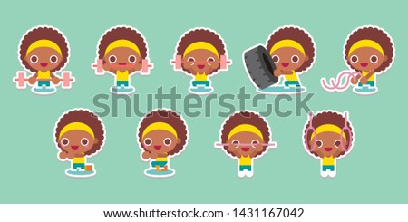 Cute Flat Style Vector Gymnastics and Athlete Cartoon Characters Set