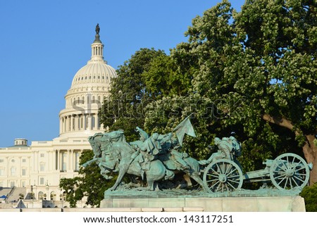 Washington DC - Civil War Memorial Statue in front o the US Capitol Building  Royalty-Free Stock Photo #143117251