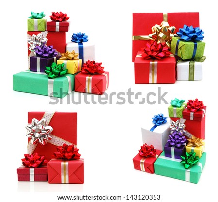 Collection Colorful gift boxes on white background