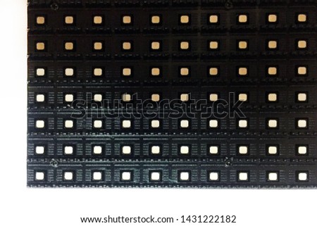 LED module for the manufacture of LED screens and scoreboards on a white background. Components for illuminated advertising. Close-up.