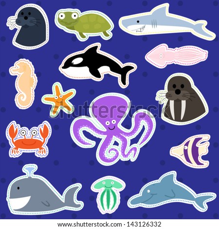 Cute Sea Creatures - Vector Illustration Set