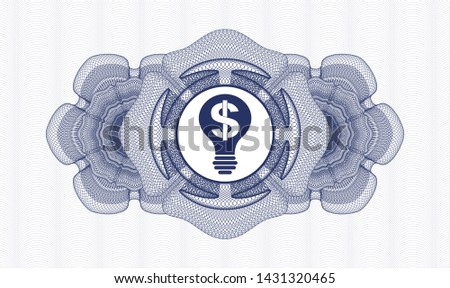 Blue passport money style rosette with business idea icon inside