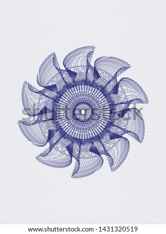 Blue rosette or money style emblem. Vector Illustration. Detailed.