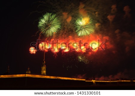 breathtaking night city big bright firework long exposure image