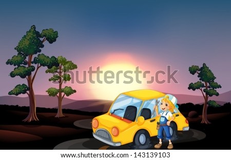 Illustration of a yellow car with a flat tire