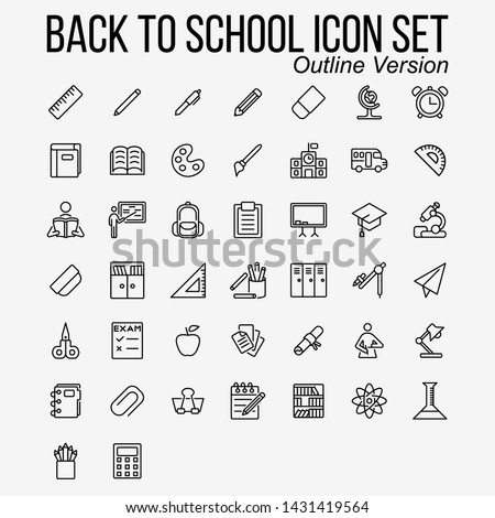 a set of icons themed about Back to School, with an Outline style