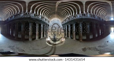 The 360 degrees picture  of the Ellora cave in Ellora, India. 360 panorama pictures.