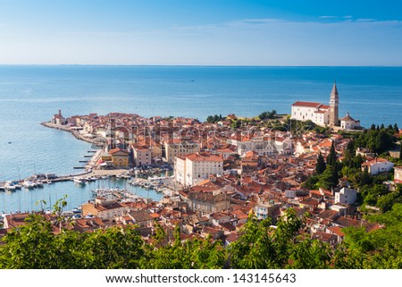 Picturesque old town Piran - Slovenian adriatic coast. Royalty-Free Stock Photo #143145643