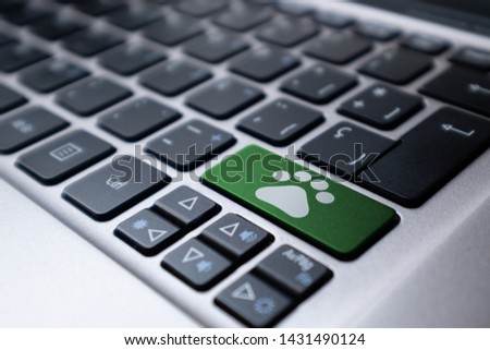 Portable keyboard with pet or dog footprint icon on a blue green key