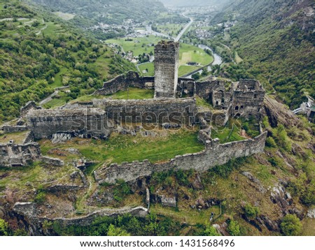 Aerial view of Castels in Aosta Valley. 
