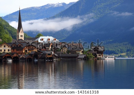 Hallstatt, the most beautiful lake town in the world, Austria. Royalty-Free Stock Photo #143161318