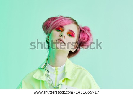woman with pink hair with make-up portrait