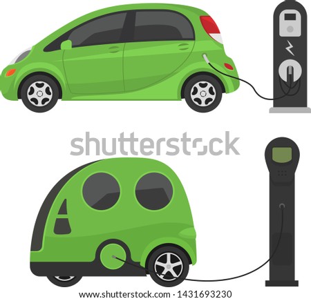 Fuel alternative vehicle vector team-car or gas-truck and solar-van or gasoline electricity station illustration set of bio-ethanol and hydrogen electric-car isolated on white background