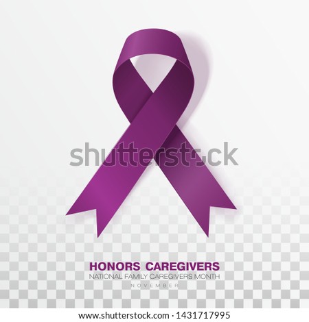 Honors Caregivers. National Family Caregivers Month. Plum Color Ribbon Isolated On Transparent Background. Vector Design Template For Poster. Illustration.