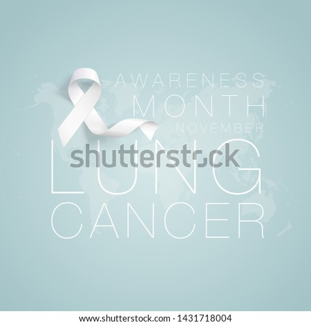 Lung Cancer Awareness Calligraphy Poster Design. Realistic White Ribbon. November is Cancer Awareness Month. Vector