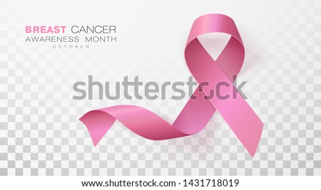 Breast Cancer Awareness Month. Pink Color Ribbon Isolated On Transparent Background. Vector Design Template For Poster. Illustration.