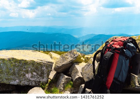 backpack traveler, took off when he climbed into the mountains