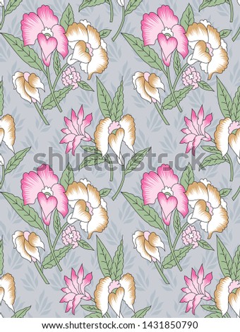 Seamless pattern design with flowers on grey