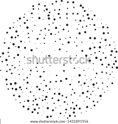 Elegant pattern with black polka dots of small and large scale. Splatter background. Black glitter blow explosion and splats on white. Grunge texture. Vector illustration