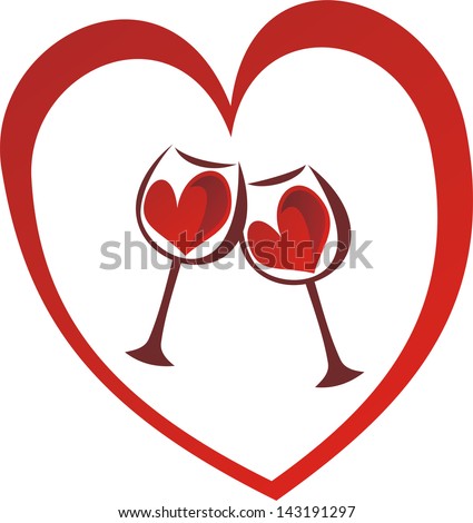 Wine heart love glasses vector illustration