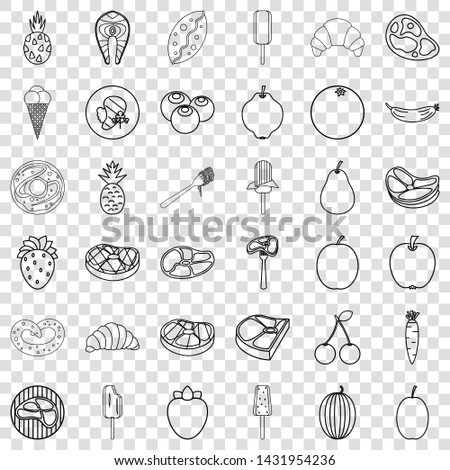 Meal icons set. Outline style of 36 meal vector icons for web for any design