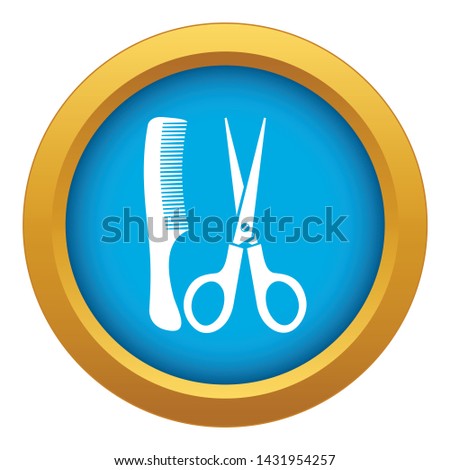 Scissors and comb icon blue vector isolated on white background for any design