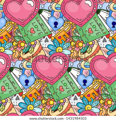 Graffiti seamless pattern with love style doodles. Vector background with childish swag and crazy elements. Trendy linear style endless image