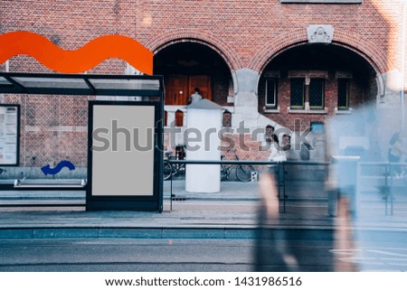 Public transport station billboard with blank copy space screen for advertising text message,promotional content, empty mock up Lightbox for information, stop clear poster display in urban city street