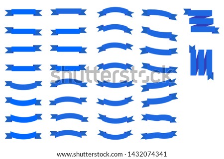 Flat vector ribbon banners flat isolated on white background, illustration set of blue tape Royalty-Free Stock Photo #1432074341