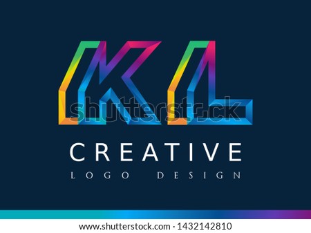 K L Logo. KL Letter Design Vector with Magenta blue and green yellow color.
